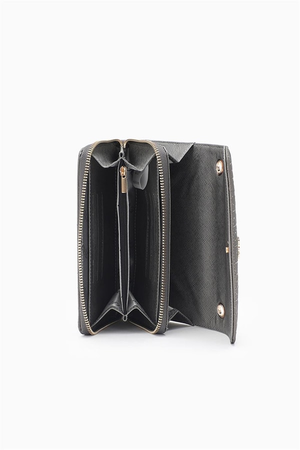 LevidorLevidor Gri Monogram Baskılı Fermuarlı Cüzdan