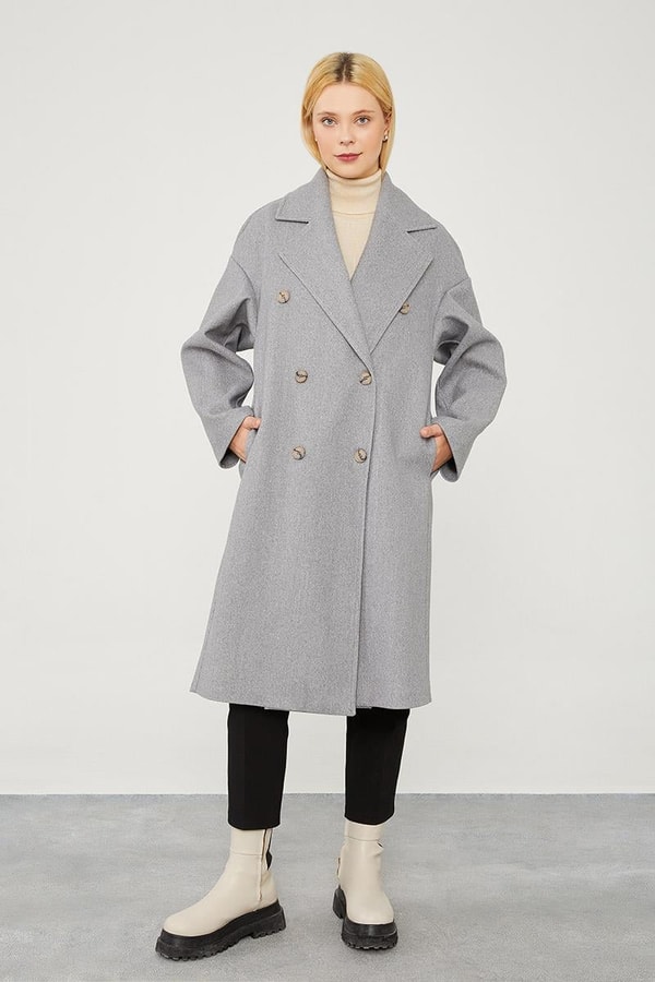 LevidorLevidor Gri Oversize Astarsız Kaşe Kaban