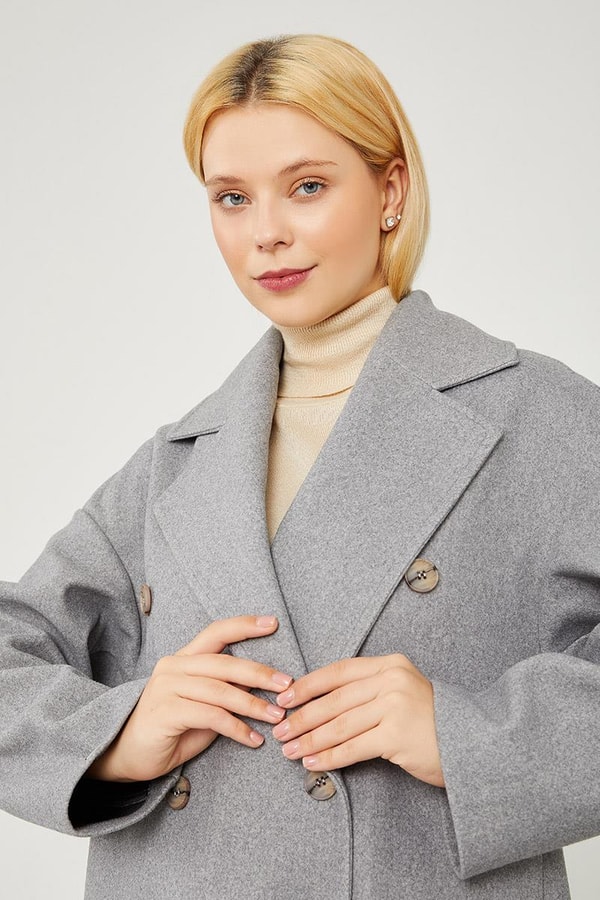 LevidorLevidor Gri Oversize Astarsız Kaşe Kaban