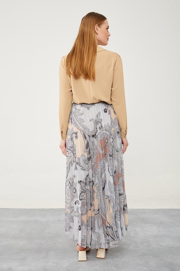 LevidorLevidor Gri Pliseli Çiçek Desen Şifon Etek