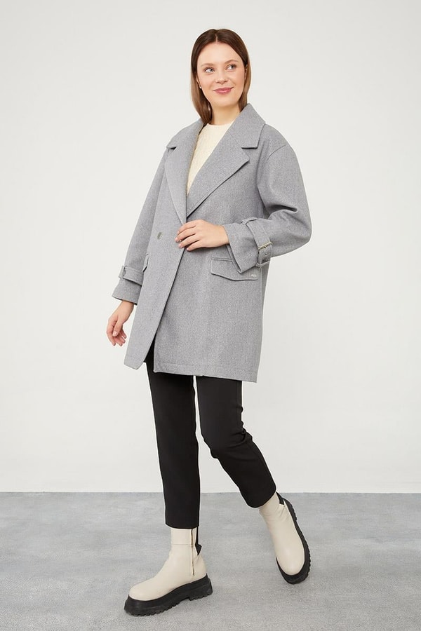 LevidorLevidor Gri Tek Düğmeli Astarsız Kısa Kaşe Kaban