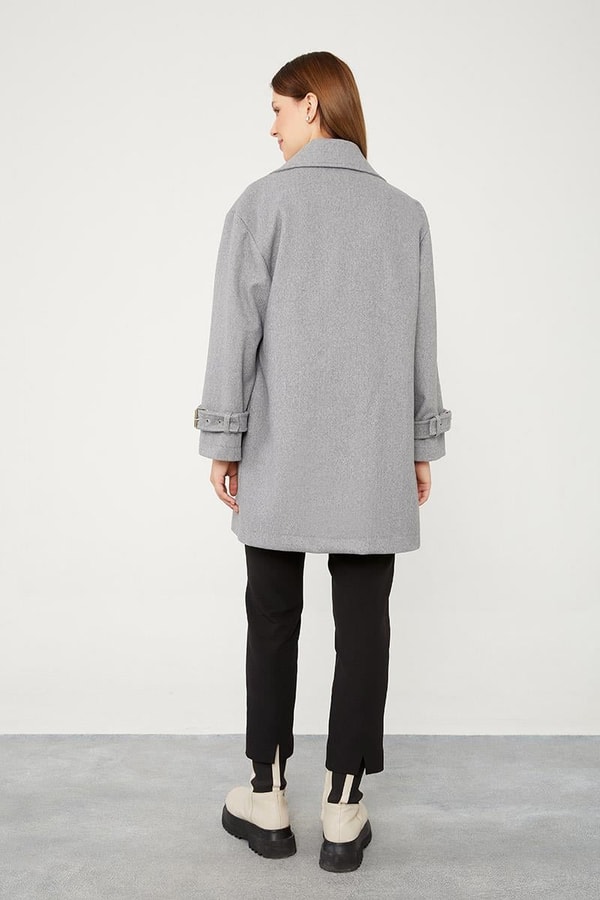 LevidorLevidor Gri Tek Düğmeli Astarsız Kısa Kaşe Kaban