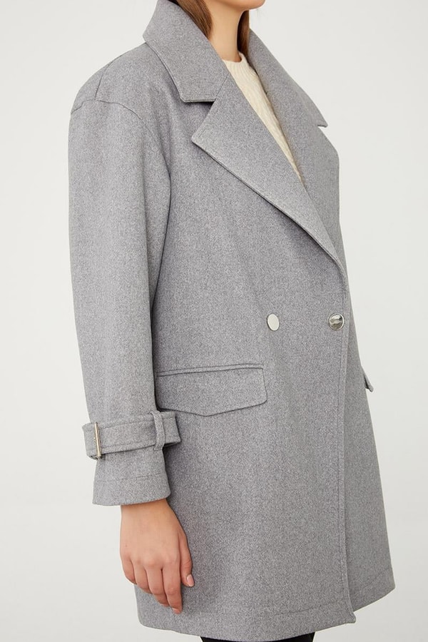 LevidorLevidor Gri Tek Düğmeli Astarsız Kısa Kaşe Kaban