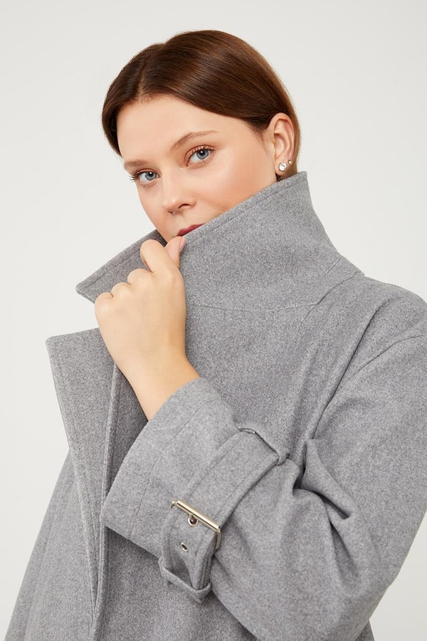 LevidorLevidor Gri Tek Düğmeli Astarsız Kısa Kaşe Kaban