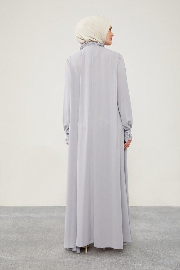 LevidorLevidor Gri Yakası Fırfır Detaylı Ferace