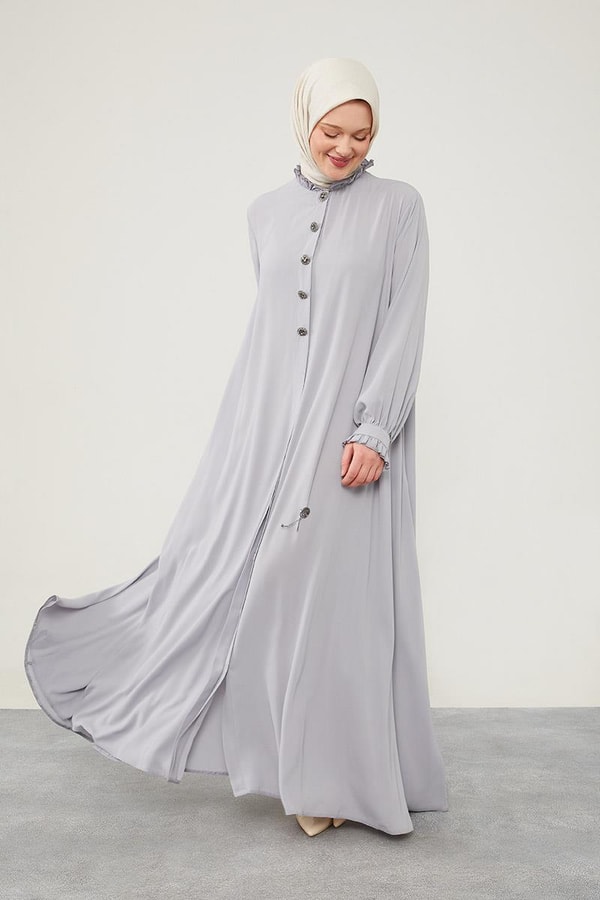 LevidorLevidor Gri Yakası Fırfır Detaylı Ferace