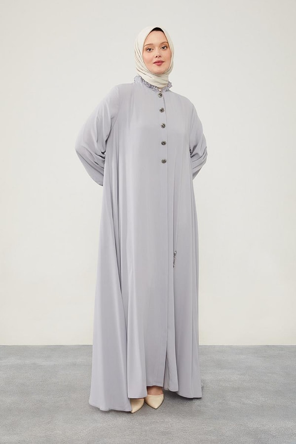 LevidorLevidor Gri Yakası Fırfır Detaylı Ferace