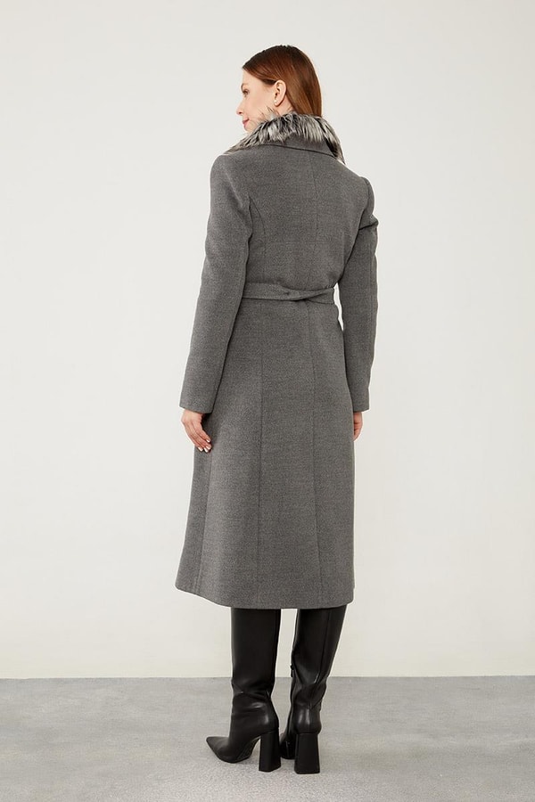 LevidorLevidor Gri Yakası Kürklü Kravuze Kaşe Kaban