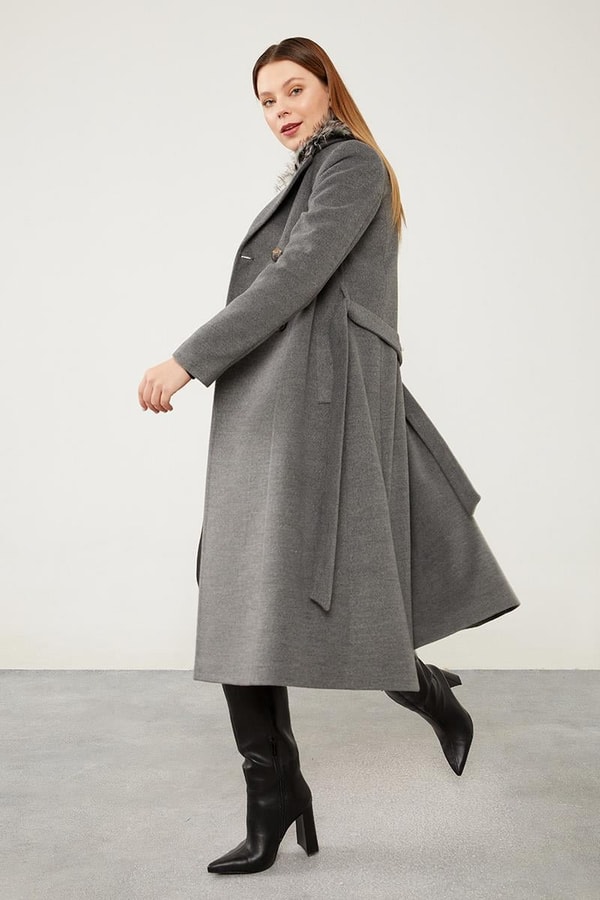 LevidorLevidor Gri Yakası Kürklü Kravuze Kaşe Kaban