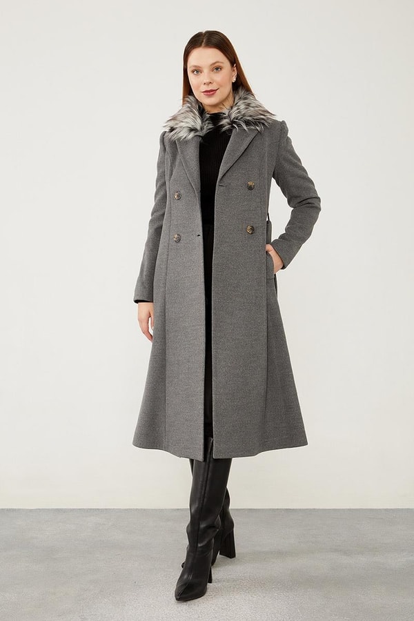 LevidorLevidor Gri Yakası Kürklü Kravuze Kaşe Kaban