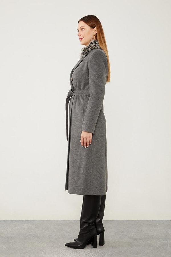 LevidorLevidor Gri Yakası Kürklü Kravuze Kaşe Kaban