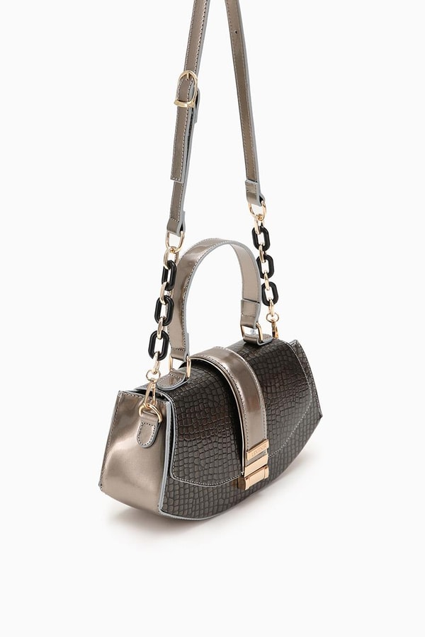 LevidorLevidor Gri Yılan Deri Desenli El Çantası