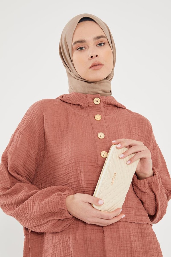 LevidorLevidor Gül Kapşonlu Muslin Spor Takım