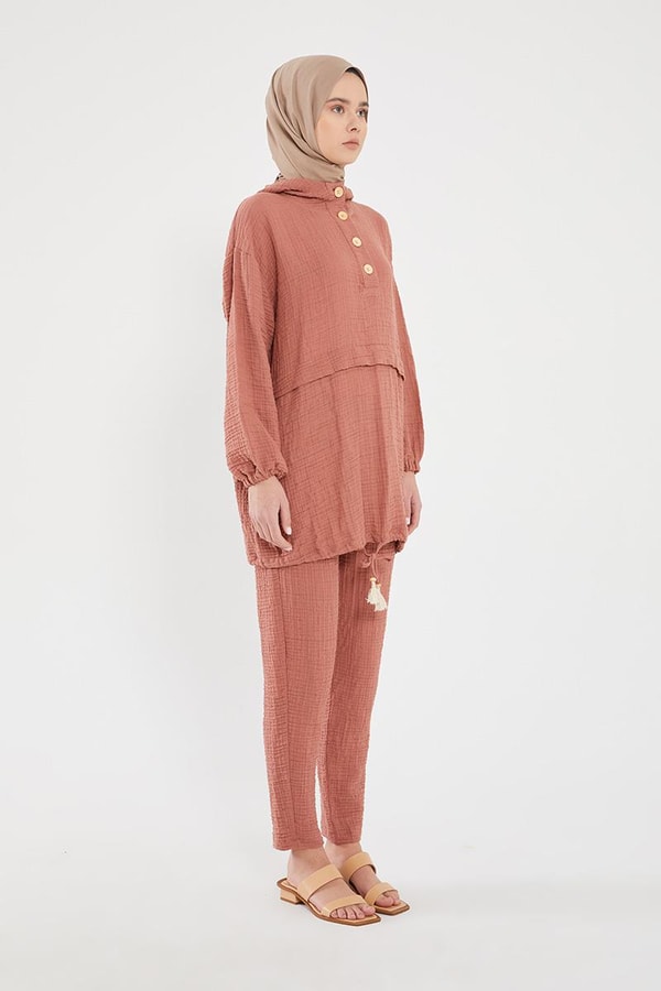 LevidorLevidor Gül Kapşonlu Muslin Spor Takım