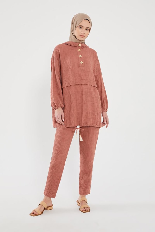 LevidorLevidor Gül Kapşonlu Muslin Spor Takım