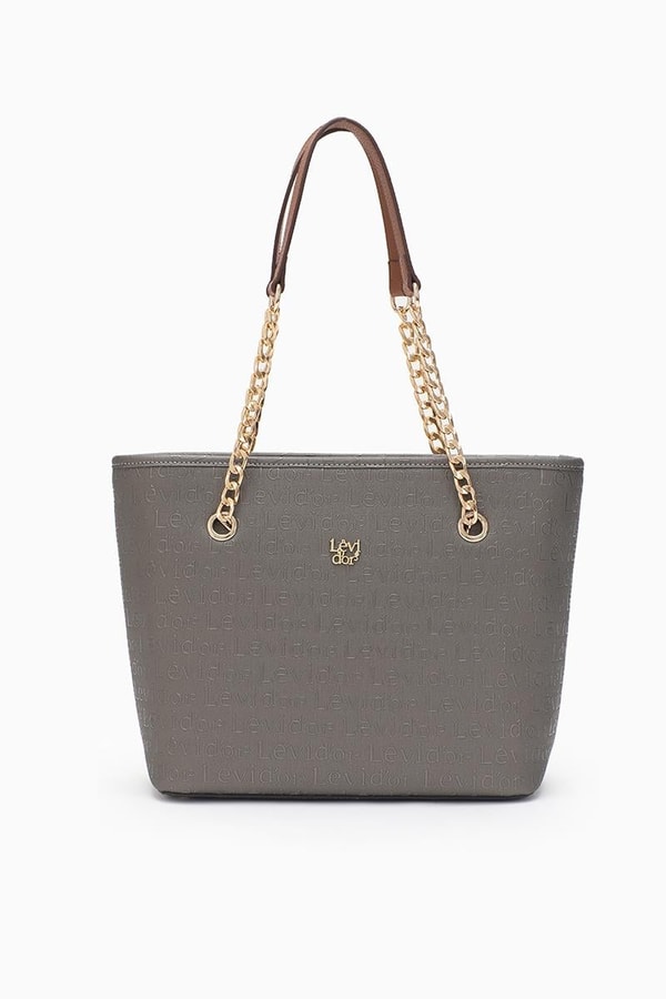 LevidorLevidor Gümüş Monogram Baskılı Zincir Askılı Tote Çanta