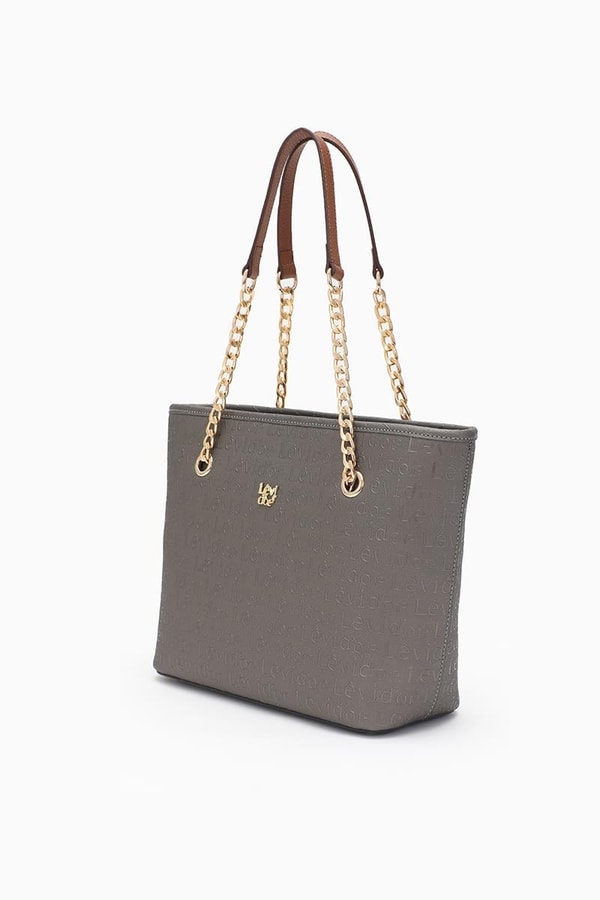 LevidorLevidor Gümüş Monogram Baskılı Zincir Askılı Tote Çanta