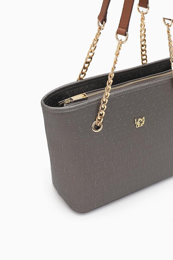 LevidorLevidor Gümüş Monogram Baskılı Zincir Askılı Tote Çanta