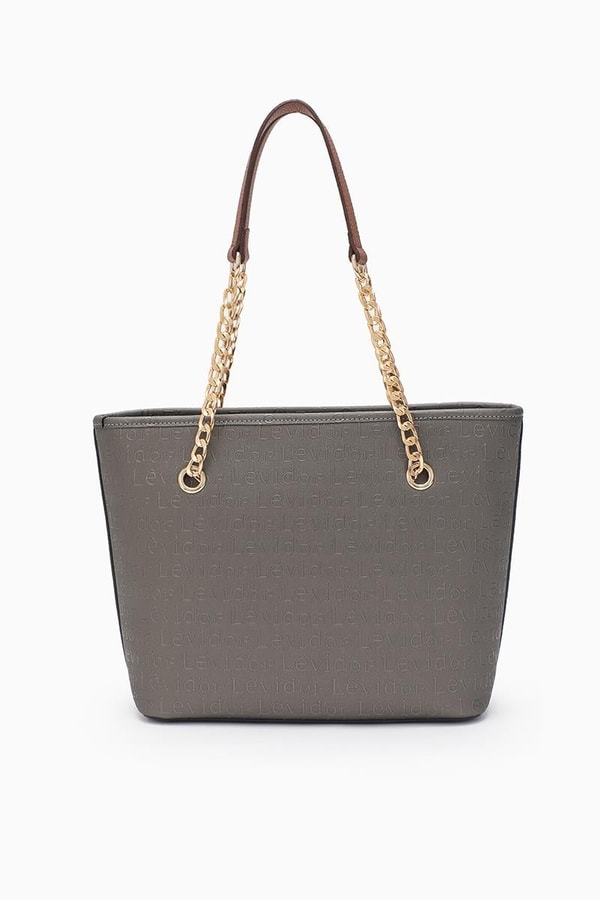 LevidorLevidor Gümüş Monogram Baskılı Zincir Askılı Tote Çanta