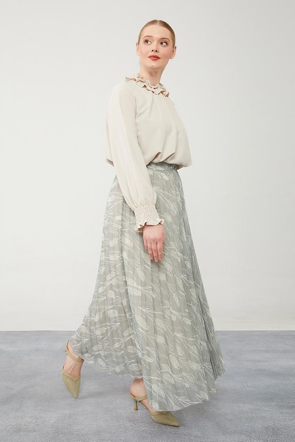 LevidorLevidor Haki Çiçek Desen Şifon Etek