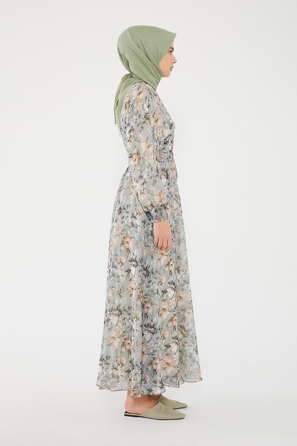 LevidorLevidor Haki Çiçek desen şifon elbise