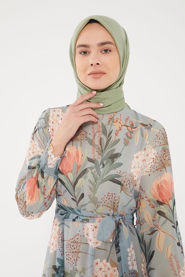 LevidorLevidor Haki Çiçek desen şifon elbise