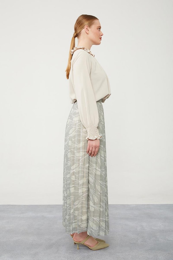 LevidorLevidor Haki Çiçek Desen Şifon Etek