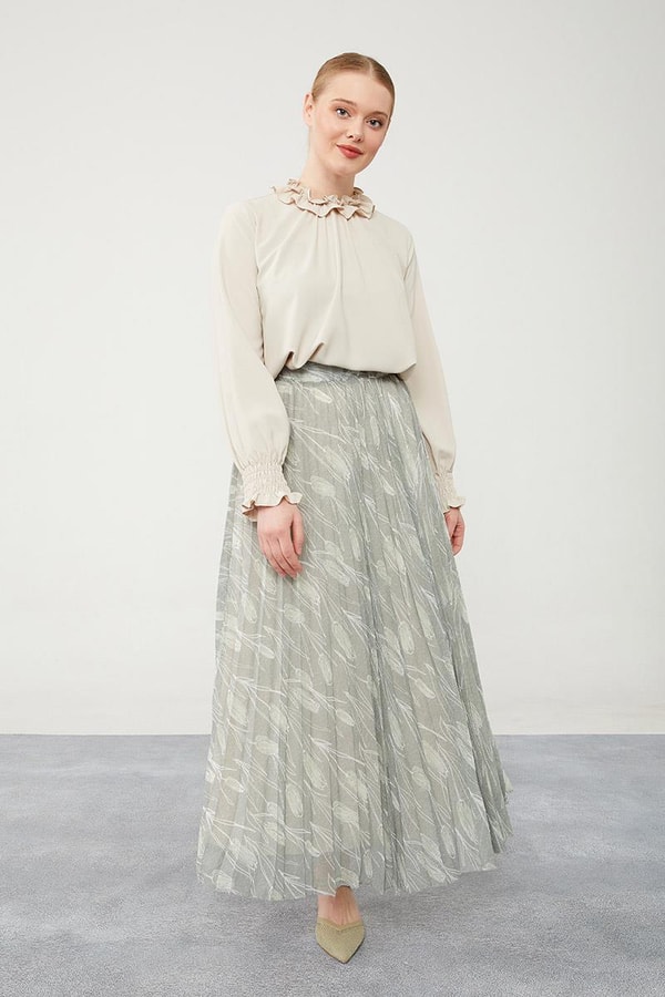 LevidorLevidor Haki Çiçek Desen Şifon Etek