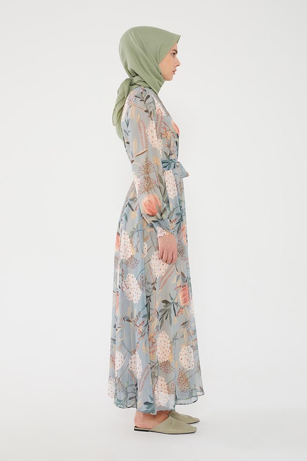 LevidorLevidor Haki Çiçek desen şifon elbise