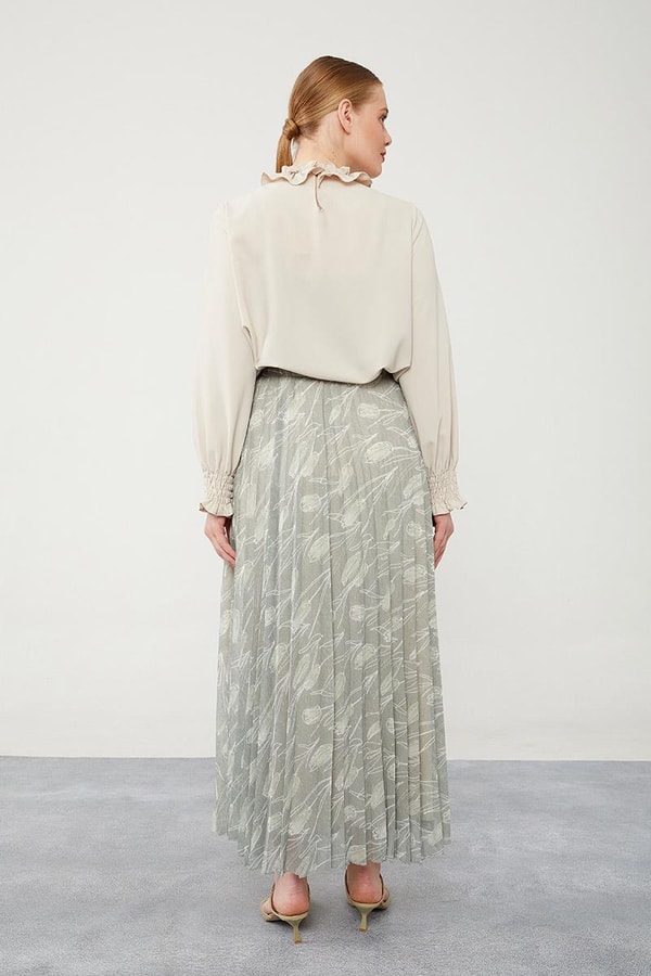 LevidorLevidor Haki Çiçek Desen Şifon Etek