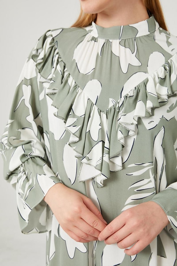 LevidorLevidor Haki Çiçek Desen Volanlı Elbise