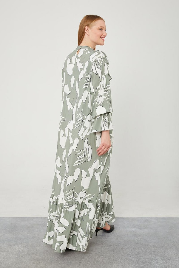 LevidorLevidor Haki Çiçek Desen Volanlı Elbise