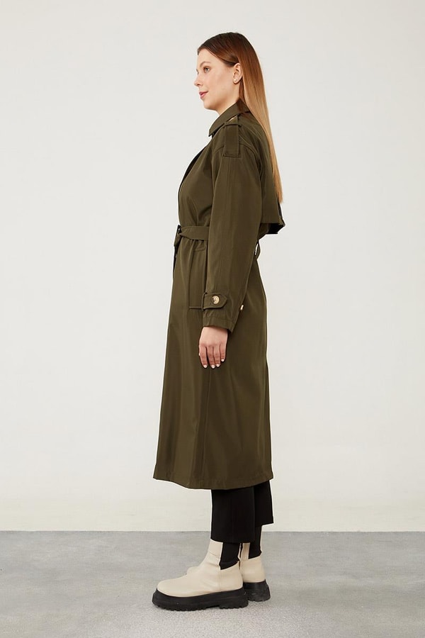 LevidorLevidor Haki Düğme Kapamalı Suni Deri Trençkot