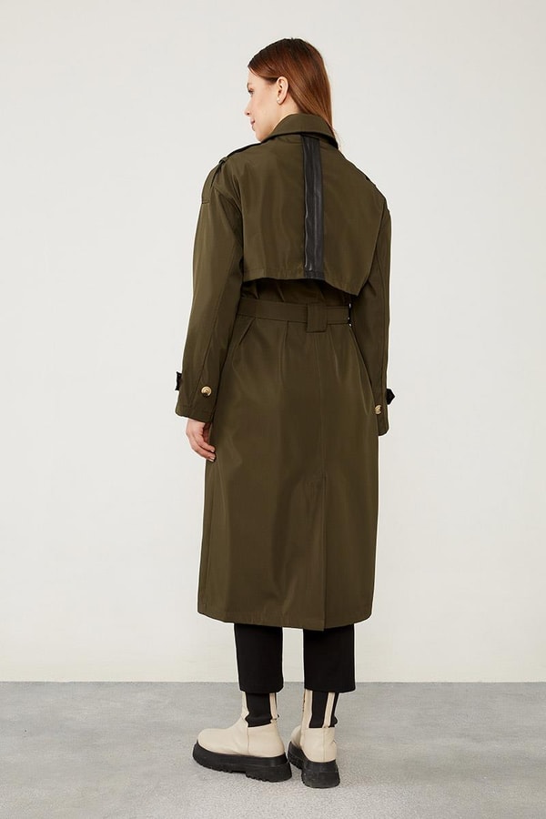 LevidorLevidor Haki Düğme Kapamalı Suni Deri Trençkot