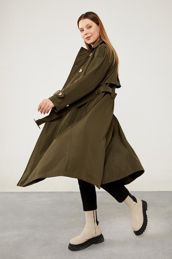 LevidorLevidor Haki Düğme Kapamalı Suni Deri Trençkot