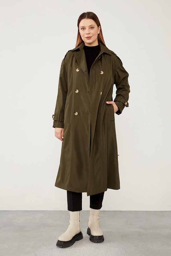 LevidorLevidor Haki Düğme Kapamalı Suni Deri Trençkot