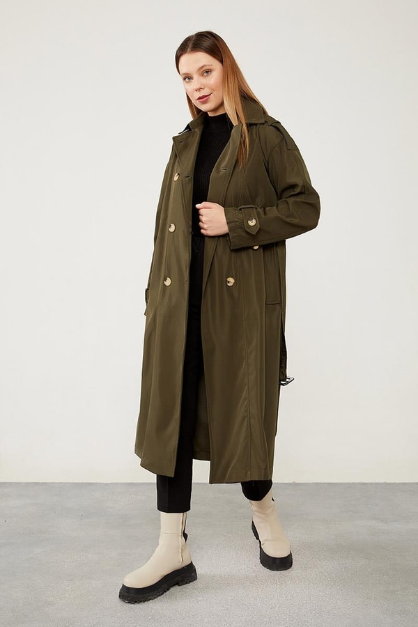 LevidorLevidor Haki Düğme Kapamalı Suni Deri Trençkot