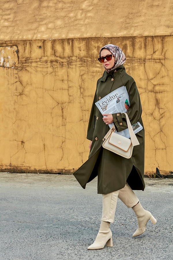 LevidorLevidor Haki Düğme Kapamalı Trençkot