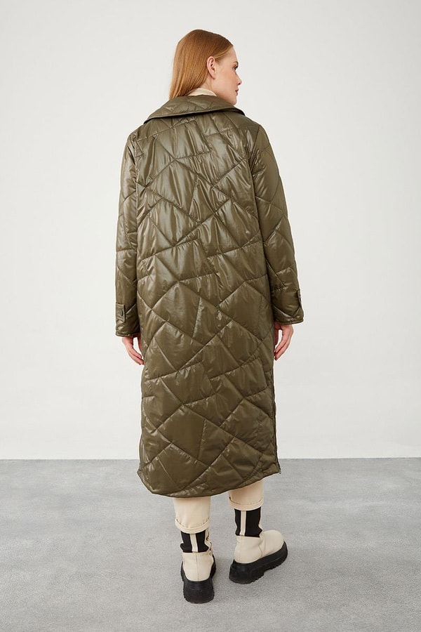 LevidorLevidor Haki Geniş Yaka Kapitone Mont