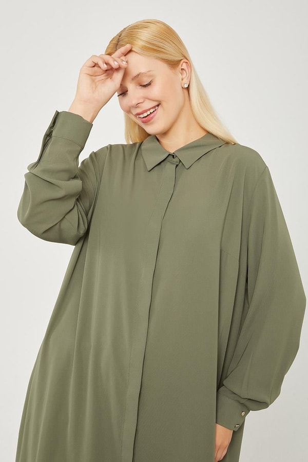 LevidorLevidor Haki Gizli Patlı Büyük Oversize Tunik