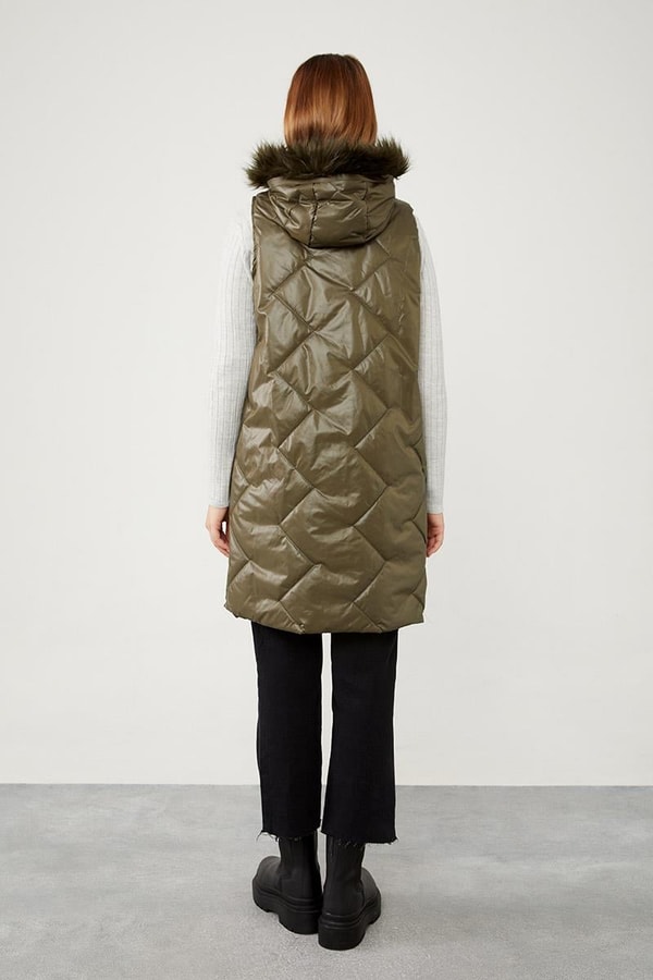 LevidorLevidor Haki Kapitone Kapüşonlu Çıtçıt Kapamalı Yelek