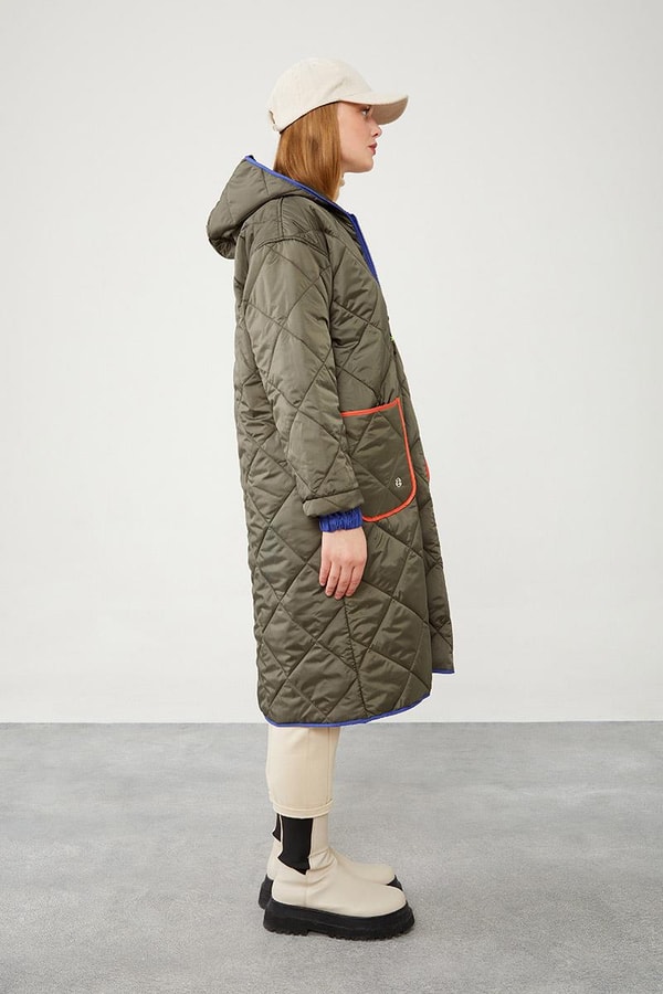 LevidorLevidor Haki Kapitone Uzun Şişme Mont