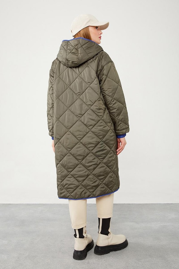 LevidorLevidor Haki Kapitone Uzun Şişme Mont