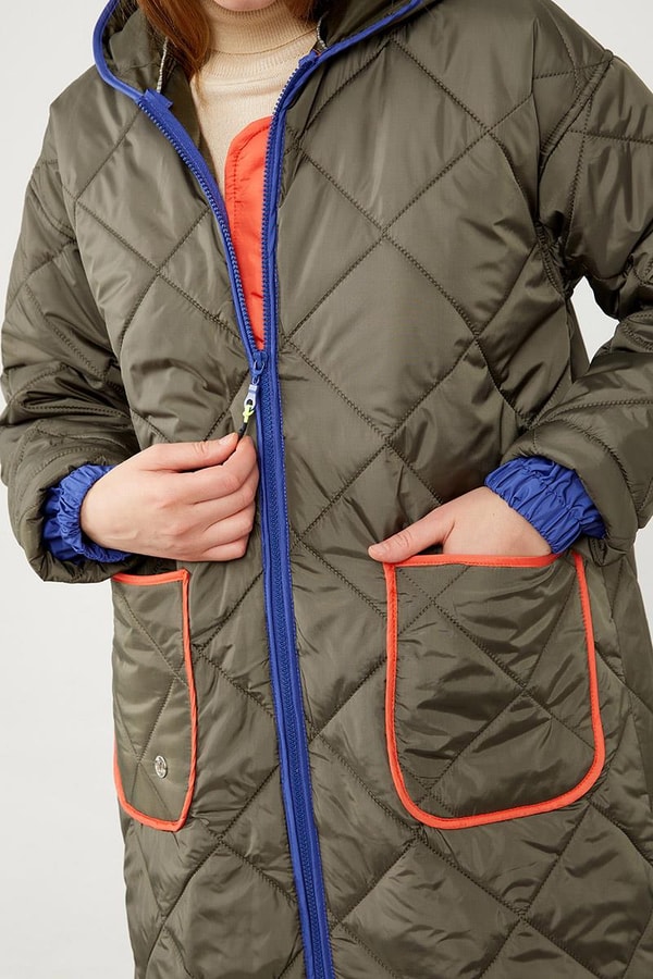 LevidorLevidor Haki Kapitone Uzun Şişme Mont