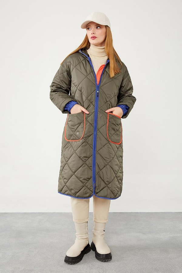 LevidorLevidor Haki Kapitone Uzun Şişme Mont