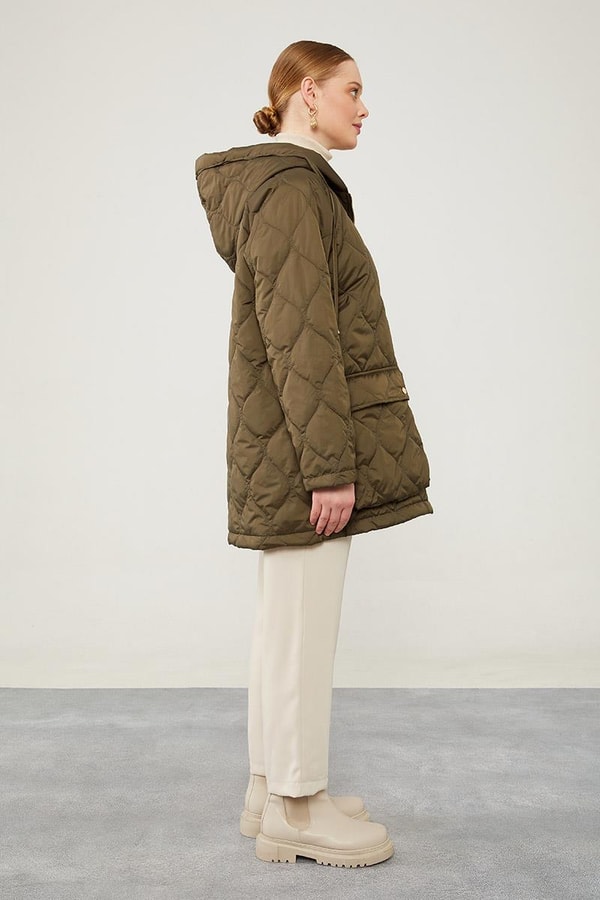 LevidorLevidor Haki Kapüşonlu Kapitone Kısa Mont