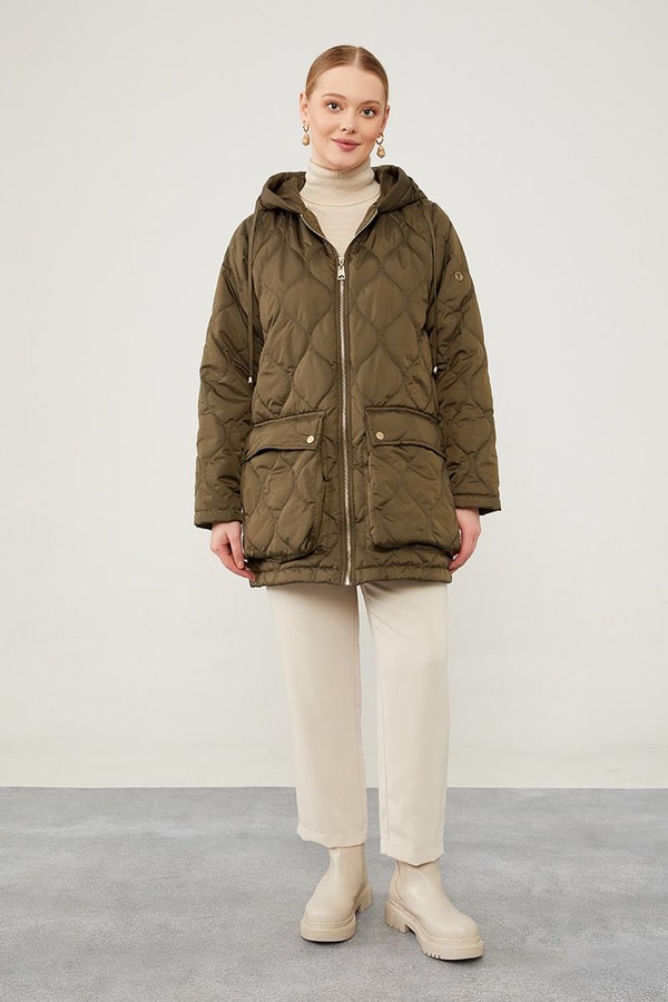 LevidorLevidor Haki Kapüşonlu Kapitone Kısa Mont