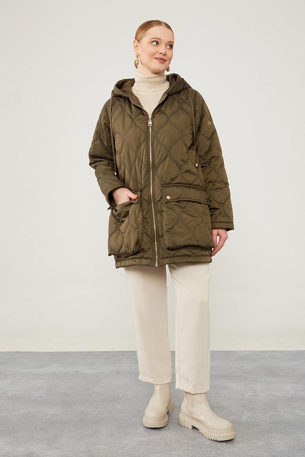 LevidorLevidor Haki Kapüşonlu Kapitone Kısa Mont