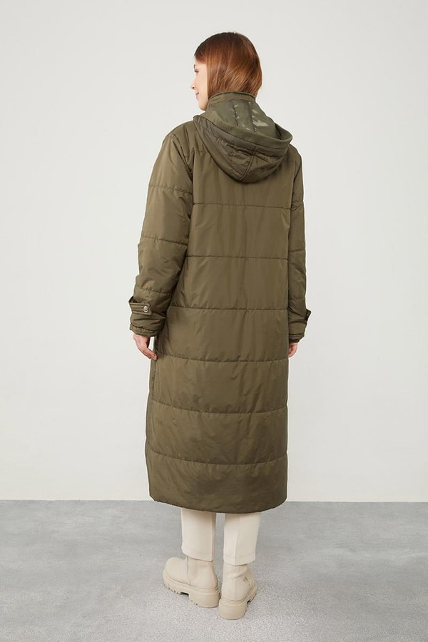 LevidorLevidor Haki Kapüşonlu Kapitone Kısa Mont