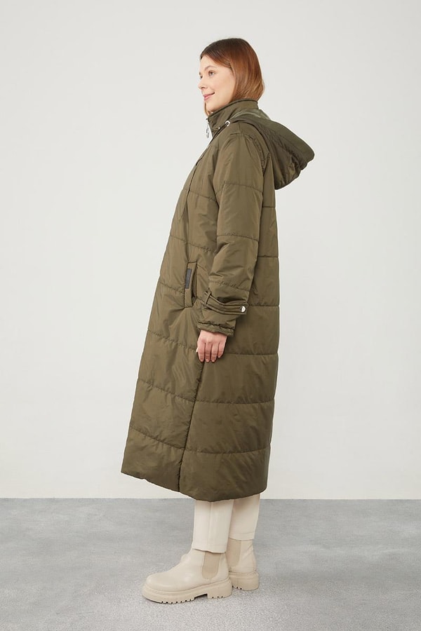 LevidorLevidor Haki Kapüşonlu Kapitone Kısa Mont